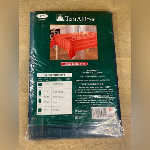 Vtg 60” Round Christmas Green Satin Stipe Cloth Tablecloth Trim A Home Kmart New - Picture 4 of 10